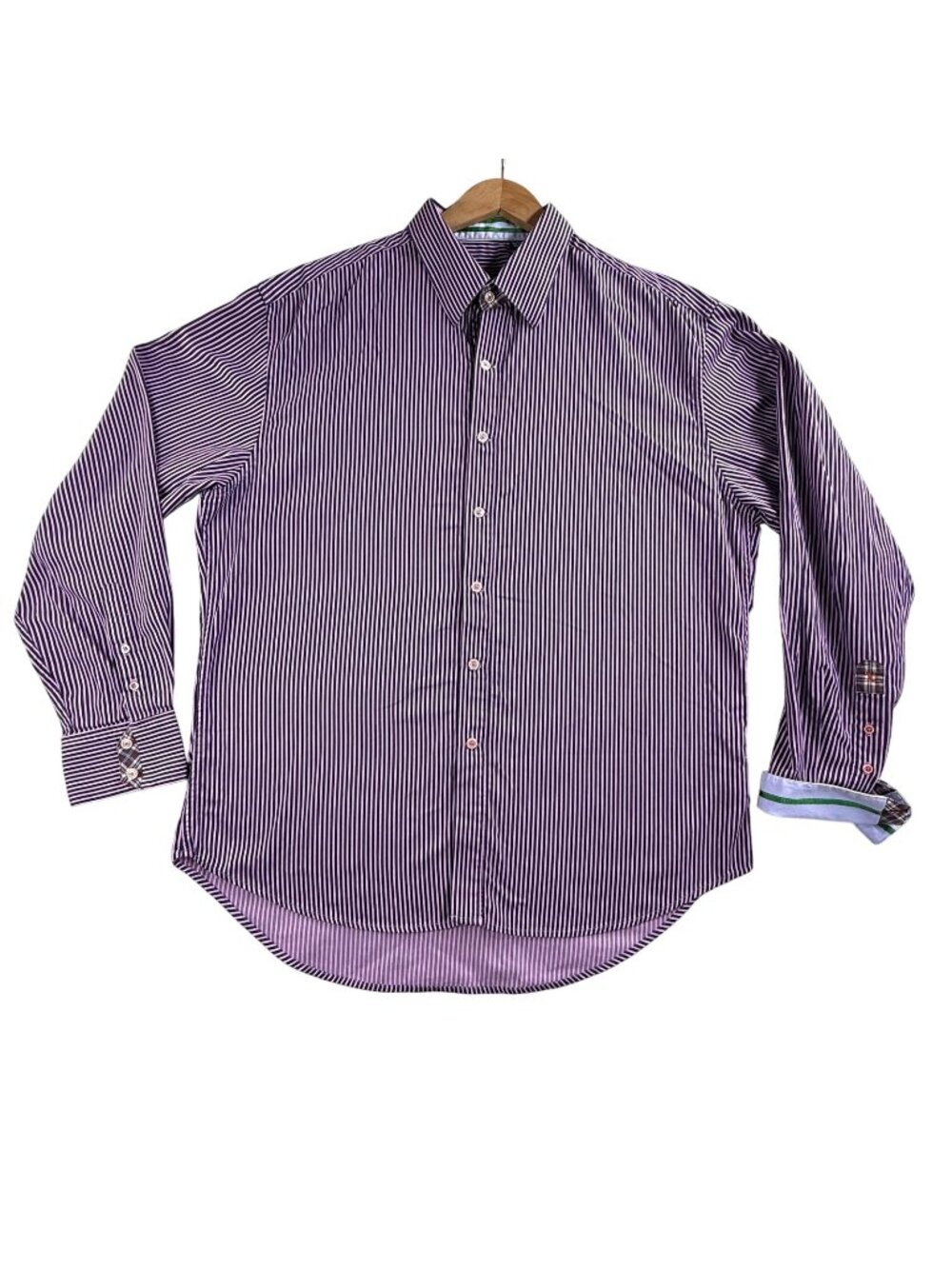Robert Graham Shirt Men 2XL Purple Stripe Button Up Long Sleeve Preppy Flip Cuff